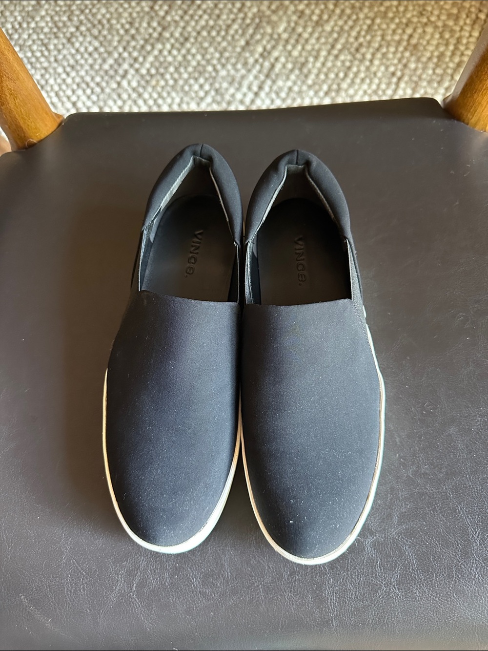 Vince Black Slip-On Loafers with White Sole